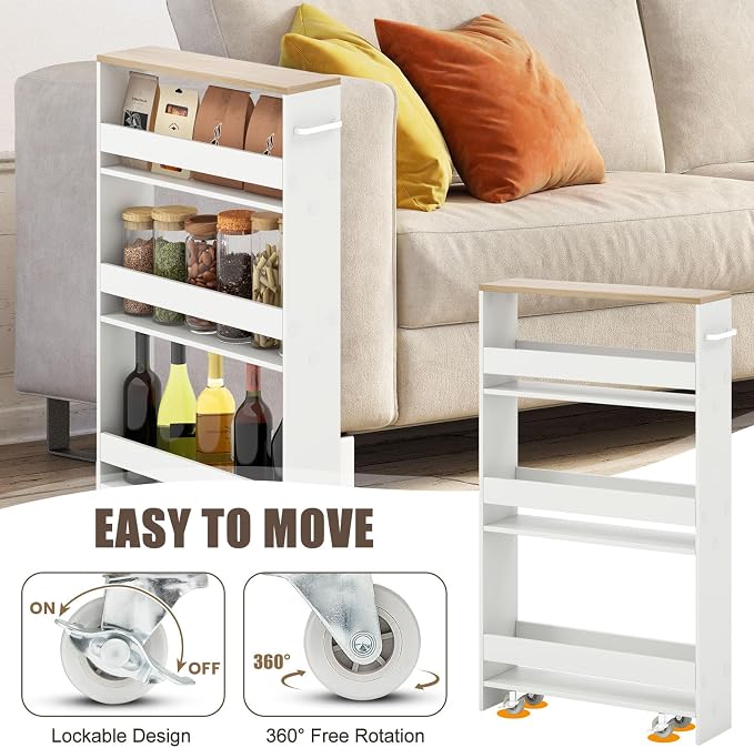Giantex Slim Storage Cart 4 Tier, Rolling Side Cabinet w/Handle, Space Saving - Image 3