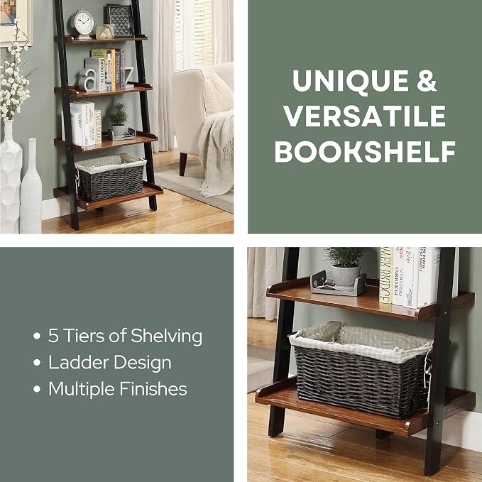 Convenience Concepts French Country Bookshelf Ladder, Dark Walnut / Black - Image 4