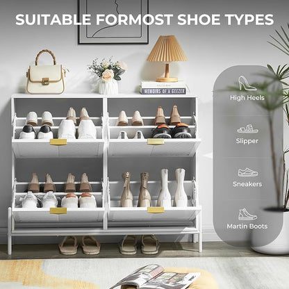 Shoe Cabinet with 4 Flip Drawers, Narrow Entryway Rack, Freestanding, - Image 5