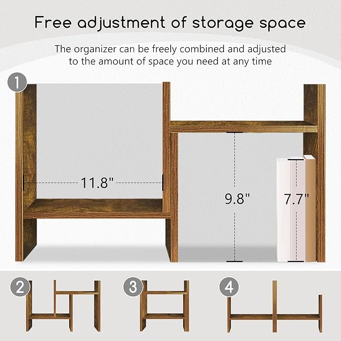 Jerry & Maggie Desktop Organizer Office Storage Rack Adjustable Wood Display - Image 5