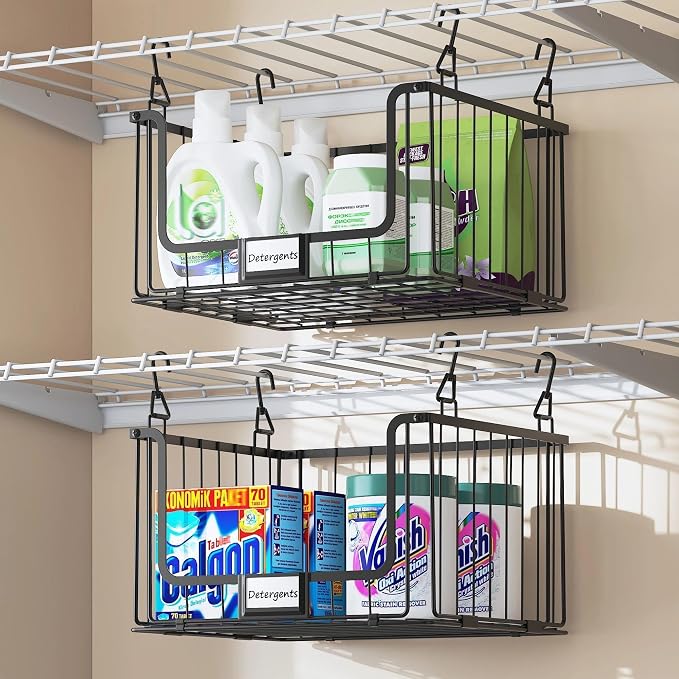 3-Pack Hanging Laundry Organizer, Stackable Wire Shelf Storage - Image 3