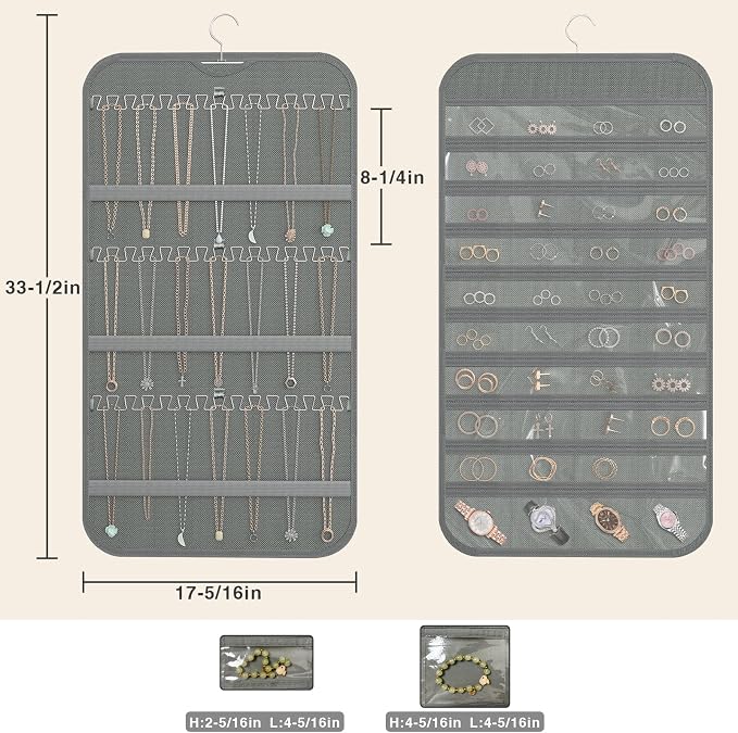 Hanging Jewelry Organizer Storage, 40 Pockets 36 Hooks Necklace Earring - Image 8