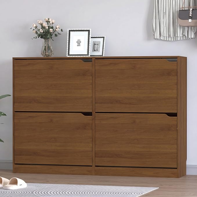 BORNOON Shoe Cabinet with 4 Flip Drawers, Narrow Hidden Shoe Storage Cabinet - Image 3