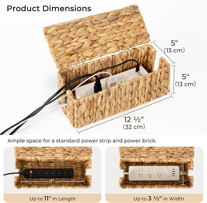 StorageWorks Cable Management Box, 2 Slots Wicker Cable Organizer to Hide Cords - Image 2
