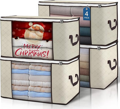 90 L Large Storage Bags, 4 Pack Clothes Storage Bins Foldable Closet Organizers by BuddingJoy-BuildaJoyfulLifeforYou