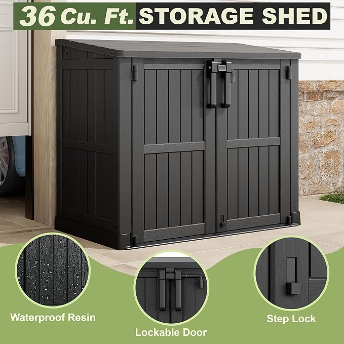 36 Cu Ft Horizontal Resin Storage Shed, Weatherproof Outdoor Storage Cabinet - Image 5