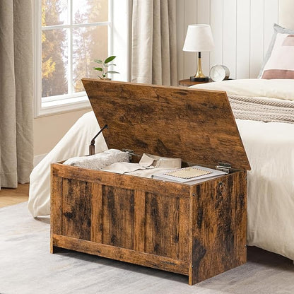 HOOBRO Storage Bench, 29.5" Retro Wooden Storage Chest, Wooden Storage Trunk - Image 2