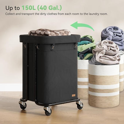 Laundry Basket with Wheels 150L/40Gal, Rolling Laundry Hamper with Steel Fram - Image 3