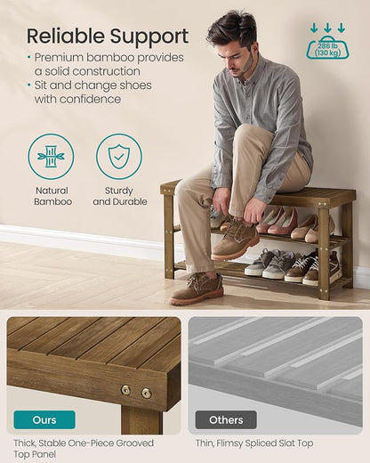 SONGMICS Shoe Rack Bench, 3-Tier Bamboo Shoe Storage Organizer, Entryway Bench - Image 5