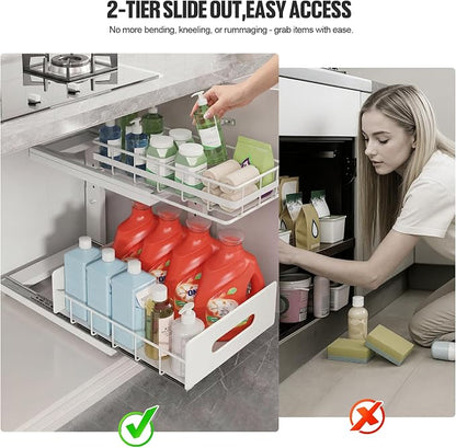 Under Sink Organizer Upgrade To Professional Rails, 2-Tier Dual Pull Out - Image 4