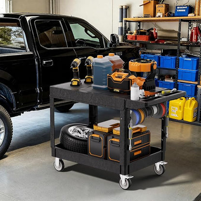 2 Tier Plastic Rolling Utility Cart on Wheels, Heavy Duty Tool Cart - Image 7