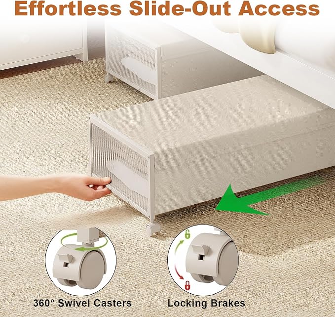 2 Pack Under the Bed Storage Containers, 10 inch Height Under Bed Shoe Storage - Image 3