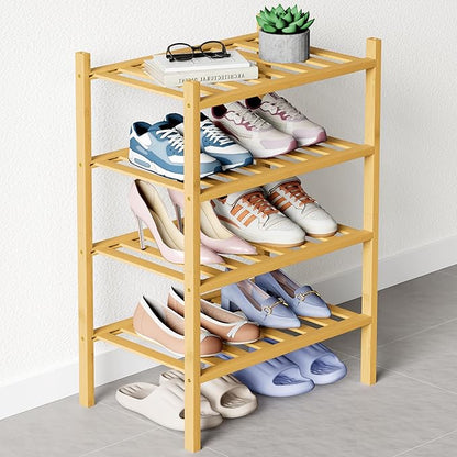 Smiry Bamboo Shoe Rack for Closet, 4 Tier Small Wooden Stackable Shoe Organizer by Smiry
