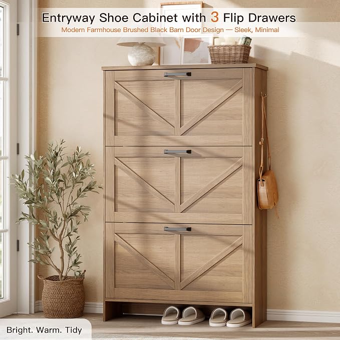 Nicetree 3-Drawer Flip Shoe Storage Tower – Slim-Profile Freestanding Rack - Image 3