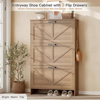 Nicetree 3-Drawer Flip Shoe Storage Tower – Slim-Profile Freestanding Rack - Image 3