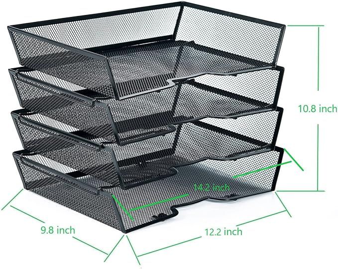 SETTFRFE 4 Tier Metal Mesh Desk Organizer-Stackable Letter Trays - Image 7