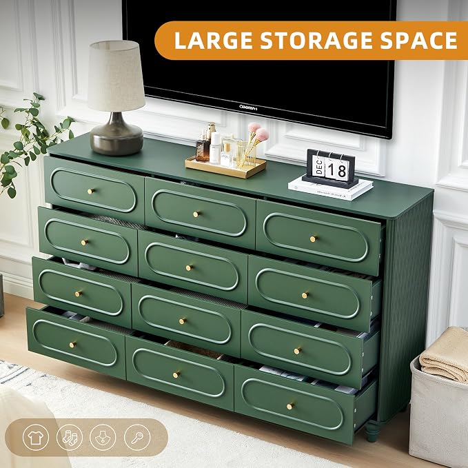 12 Drawer Fluted Dresser for Bedroom, Mid Century Modern Chest of Drawers - Image 4