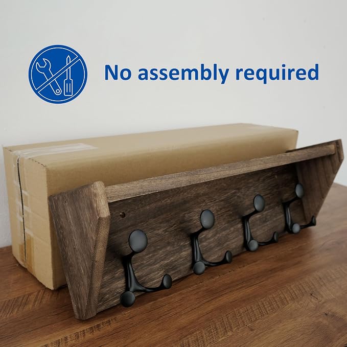 WEBI Wall Shelf with Hooks Underneath, 24” Long Wall Mounted Coat Rack with - Image 5
