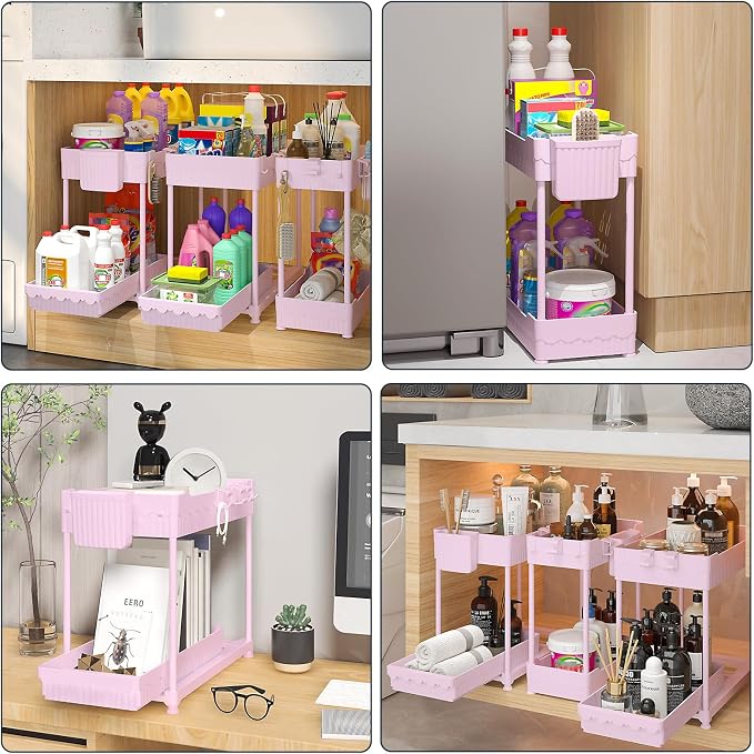 3 Pack Under Sink Organizers, 2-Tier Multi-Use Kitchen and Bathroom Organizers - Image 6