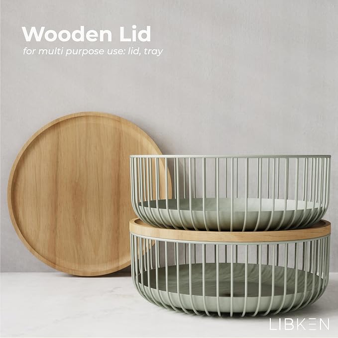 Fruit Basket with Wooden Bamboo Lid- Fruit Bowl - Image 2