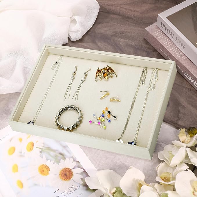 Mornajina 13.8" x 9.5" Velvet Jewelry Tray Jewelry Display Tray, Stackable - Image 5