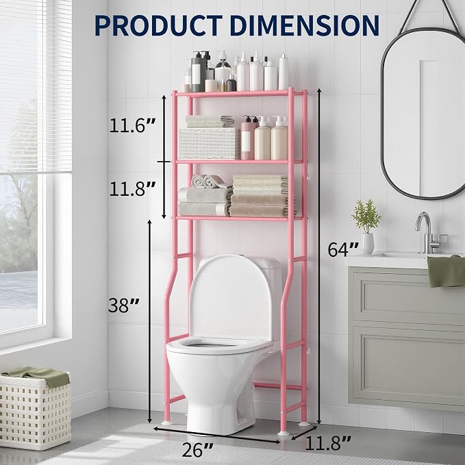 GloTika 3-Tier Over Toilet Storage Rack, Metal Over Toilet Bathroom Organizer - Image 2