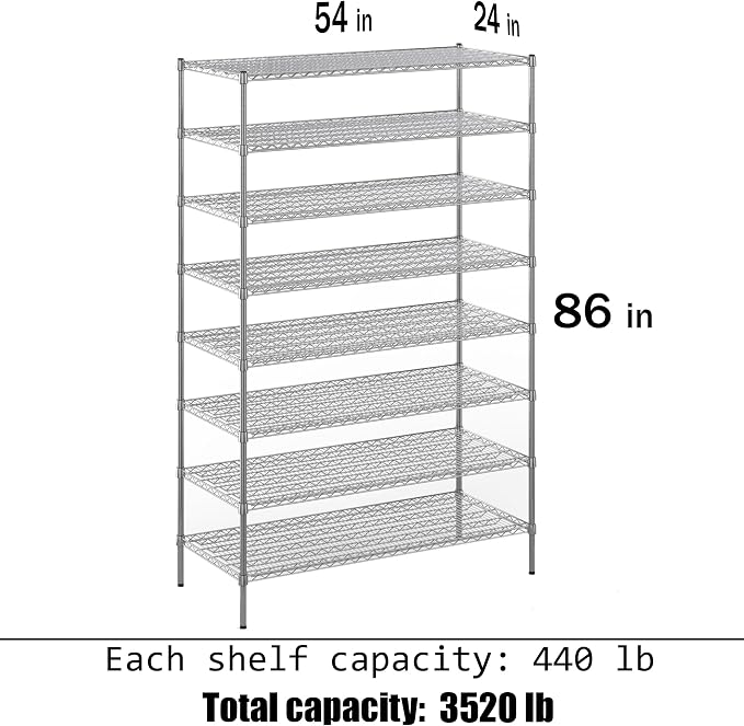 24" Deep x 54" Wide x 86" Height Wire Shelving Kit | 8-Tier | NSF Commercial - Image 3