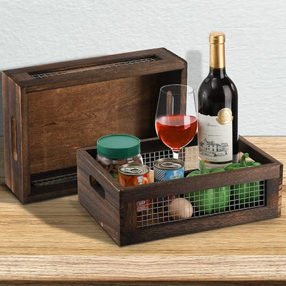 Dicunoy Set of 2 Rustic Nesting Boxes, Wooden Organizer Crates Basket, Small - Image 7