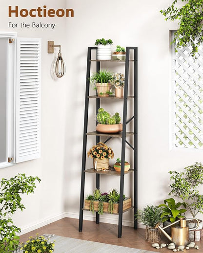 Hoctieon 5-Tier Industrial Ladder Bookshelf, Narrow Ladder Shelf, Tall Standing - Image 7