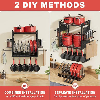 16 Inch Pot Rack Wall Mounted, 2-Tier Pots and Pans Organizer - Image 3