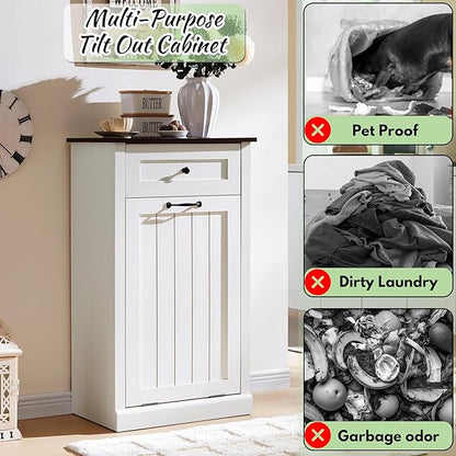 Tilt Out Laundry Hamper Cabinet, 10 Gallon Farmhouse Trash Can Cabinet - Image 4