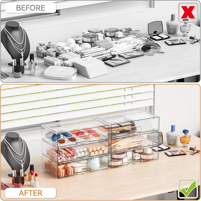 2 Pack Acrylic Drawer Organizer, 12.2''W Clear Stackable Storage Drawers - Image 5