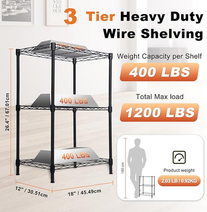Whitmor 3 Tier Storage Shelves, Heavy Duty Metal Shelving, 400 lbs Capacity per - Image 2