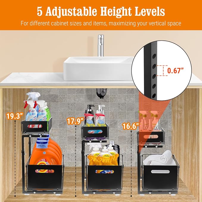 Under Sink Organizers and Storage, 2-Tier Pull Out Cabinet Organizer, Slide - Image 3
