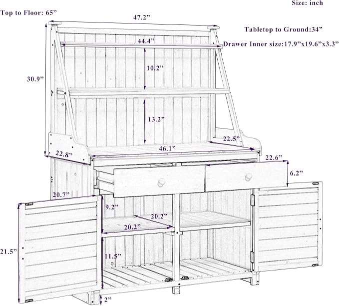 Merax Potting Bench Table with Cabinet and Open Shelves, Garden Potting Bench - Image 2