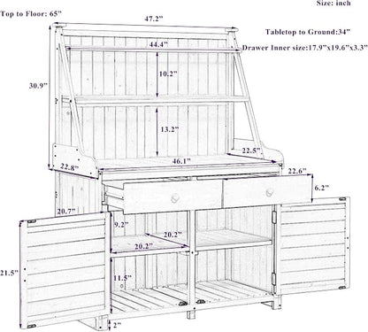 Merax Potting Bench Table with Cabinet and Open Shelves, Garden Potting Bench - Image 2