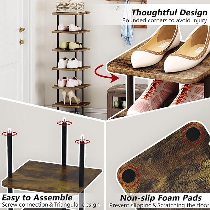 AZERPIAN Shoe Rack 7 Tier Vertical Storage Organizer Narrow Metal Slim Shelf - Image 6