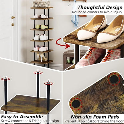 AZERPIAN Shoe Rack 7 Tier Vertical Storage Organizer Narrow Metal Slim Shelf - Image 6