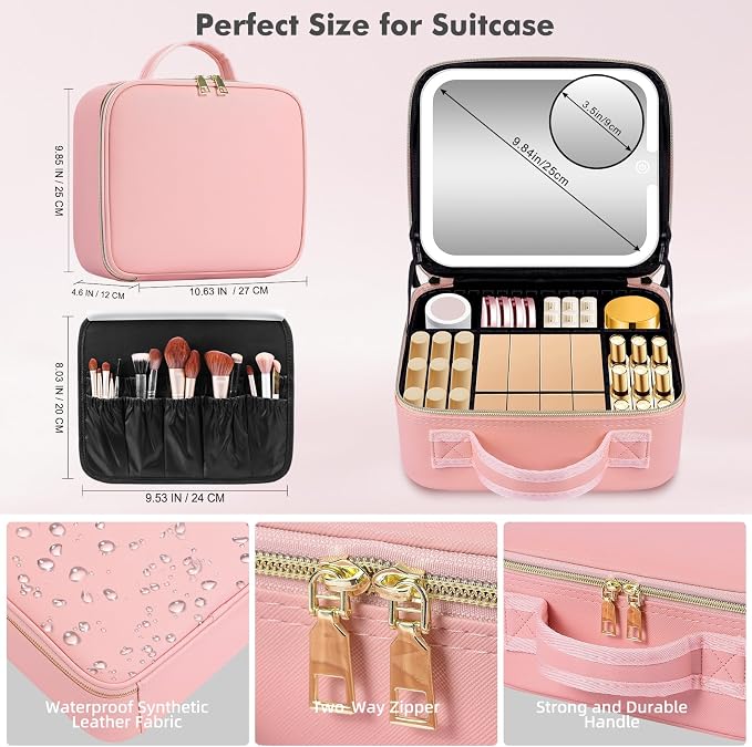 Travel Makeup Bag with Removable Mirror, Cosmetic Organizer Bag with Mirror - Image 4