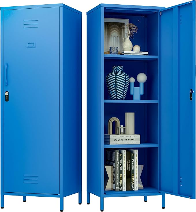 Metal Locker Storage Cabinets 59.06"H Navy Blue Locking File Cabinets Kitchen by Home