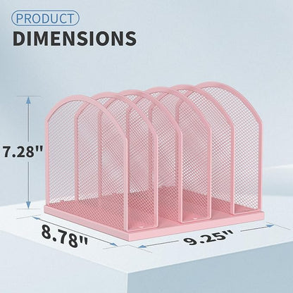 5-Section Vertical Desktop Organizer, 5-Section Mesh File Folder Stand Sorter - Image 2