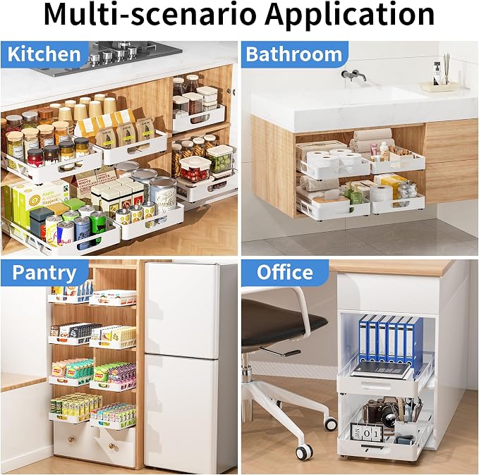 XLP Pull Out Cabinet Organizer 16" Deep, Heavy Duty Slide Out Drawers, Adhesive - Image 9