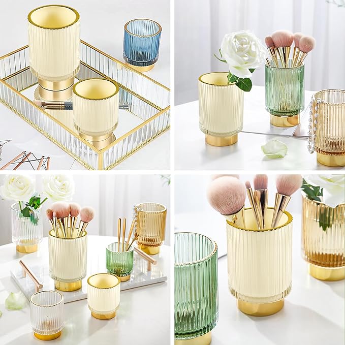 DASITON Makeup Brush holder Organizer, Crystal Cosmetic Makeup Brush Glass - Image 4