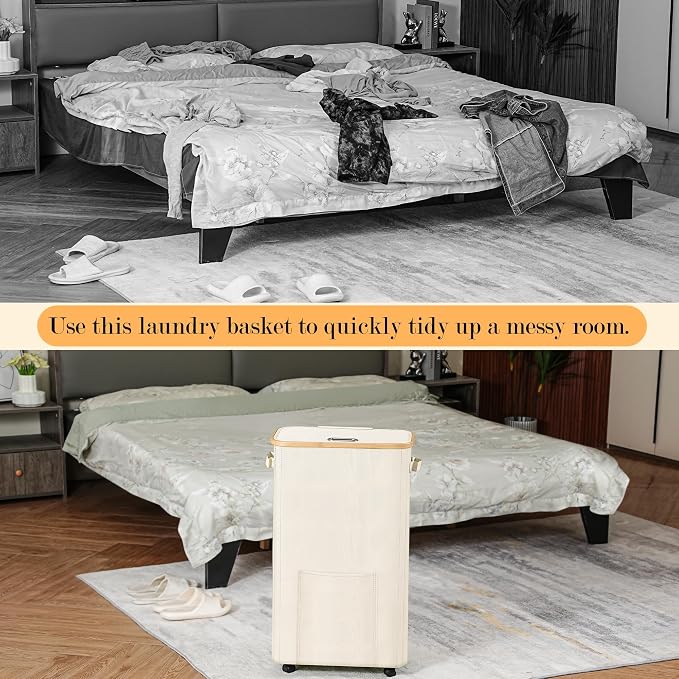 Laundry Basket with Wheels, Dirty Clothes Hamper on Wheels, Rolling Tall - Image 5