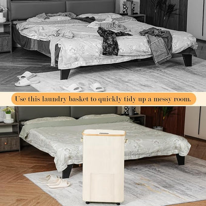 Laundry Basket with Wheels, Dirty Clothes Hamper on Wheels, Rolling Tall - Image 5