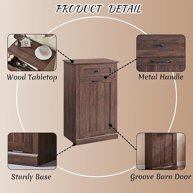 Tilt Out Laundry Hamper Cabinet, 10 Gallon Farmhouse Trash Can Cabinet - Image 5