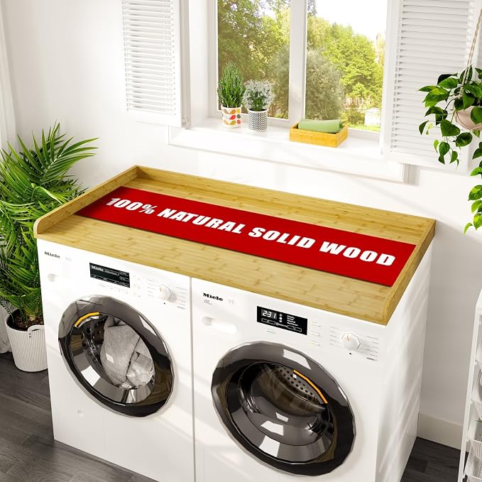 Avana (100% Natural Solid Wood Washer Dryer Countertop – Bamboo Pine Laundry by AvanaHome