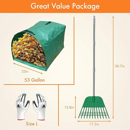 Gardzen 12 Tines Gardening Leaf Rake, Lightweight Steel Handle, Detachable - Image 2
