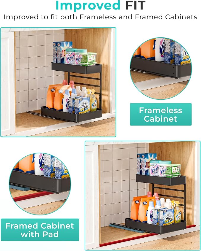 EVERIE Height Adjustable 2 Tier Metal Pull Out Slide Shelf Organizer - Image 9