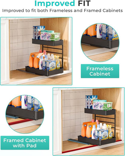 EVERIE Height Adjustable 2 Tier Metal Pull Out Slide Shelf Organizer - Image 9